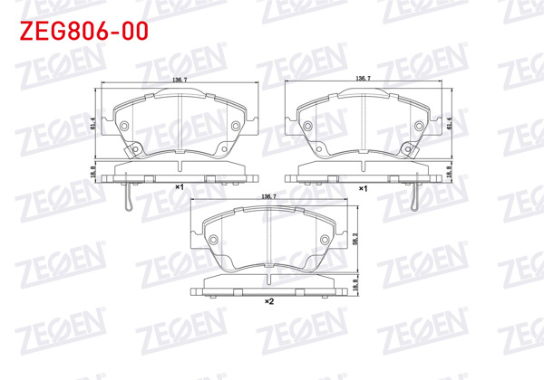 ZEGEN ZEG806-00 | Fren Balata Ön Ikazlı Toyota Corolla 1.4 D 2007-2012 / Corolla 1.4 D-4D 2007-2012 / Corolla 1.33 2007-2012 / Corolla 1.4 Vvt-I 2007-2012 / Auris 1.4 D-4D 2007-2012 / Auris 1.33 Dual-Vvt-I 2007-2012
