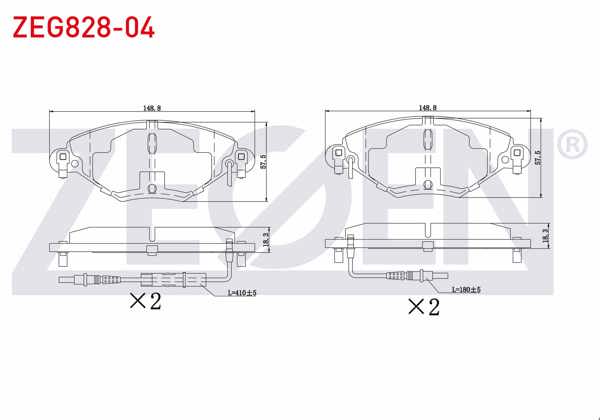 ZEGEN ZEG828-04 | Fren Balata Ön Fişli Citroen C5 II 1.6 HDI 2004-2008 / C5 II (Rc) 2.0 2004-2008 / C5 II (Rc) 2.0 HDI 2004-2008 / C5 I (Dc) 2.0 HDI 2001-2004 / C5 II (Rc) 1.6 Thp 2004-2008
