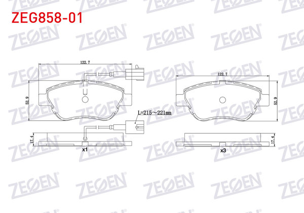 ZEGEN ZEG858-01 | Fren Balata Ön Fişli Fiat Linea 1.3 Mjt 2007-/ Albea 1.2İ 2003-2007 / Albea 1.3 Mjt 2007-/ Doblo 1.3 Mjt 2001-2010 / Fiorino 1.3 Mjt 2007-/ G.Punto 1.3 Mjt 2005-2012 / Bipper 1.4 HDI 2008-/ Nemo 1.4 HDI 2007 -