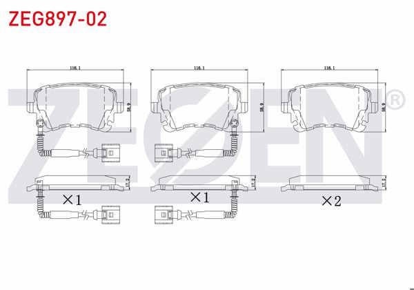 ZEGEN ZEG897-02 | Fren Balata Arka Fişli Audi A8 3.0 TDI 2003-2010 / A8 4.2 V8 TDI 2003-2010 / A8 3.0 V6 TDI 2003-2010 / A4 3.0 V6 2004-2008 / Transporter VI 2.0 TDI 2009-Transporter VII 2019 -