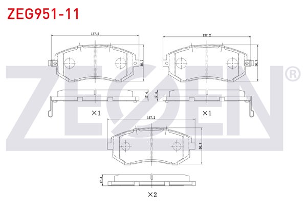ZEGEN ZEG951-11 | Fren Balata Ön Subaru Legacy IV 2003-2009 / Legacy V 2009-2015 / Impreza 2008-/ Forester (Sh) 2008-2013 / Forester (Sj) 2013-/ Outback (Bl,Bp) 2003-2009 / Outback (Bm,Br) 2009-2015