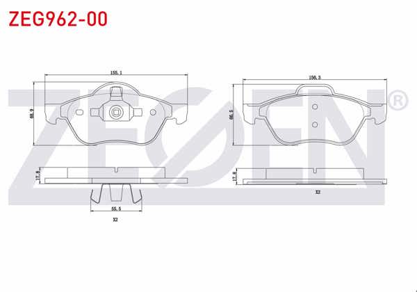 ZEGEN ZEG962-00 | Fren Balata Ön Renault Laguna II (Bg0 / 1) 1.6İ 16V 15 Jant 2001-2007 / Laguna II 1.9 DCI 15 Jant 2001-2007 / Laguna III 1.5 DCI 2007-/ Laguna III 1.6İ 16V 2007-/ Laguna II 1.8İ 16V 2001-2007