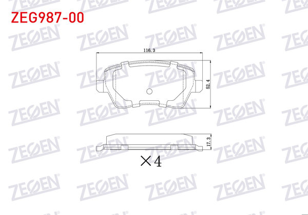 ZEGEN ZEG987-00 | Fren Balata Ön Clio III 1.2İ 16V 2005-2012 / Clio III 1.4İ 16V 2005-2012 / Clio III 1.5 DCI 2005-2012 / Dacia Duster 1.5 DCI 2012-/ Dokker 1.5 DCI 2012-/ Lodgy 1.5 DCI 2012-/ Nissan Micra 1.2İ 16V 2003-2010