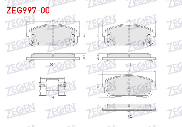 ZEGEN ZEG997-00 | Fren Balata Ön Ikazlı Hyundai Elantra 2021-/ i20- i30 2021 -