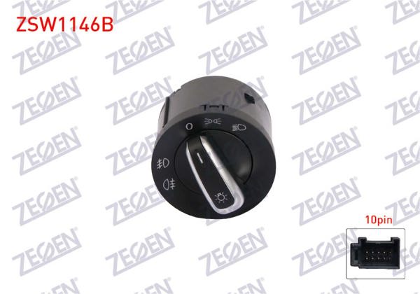 ZEGEN ZSW1146B | Far Anahtarı Krom 10 Pin Otomatik Volkswagen Caddy III-Golf V-Jetta III-Passat-Touran 2003-2010