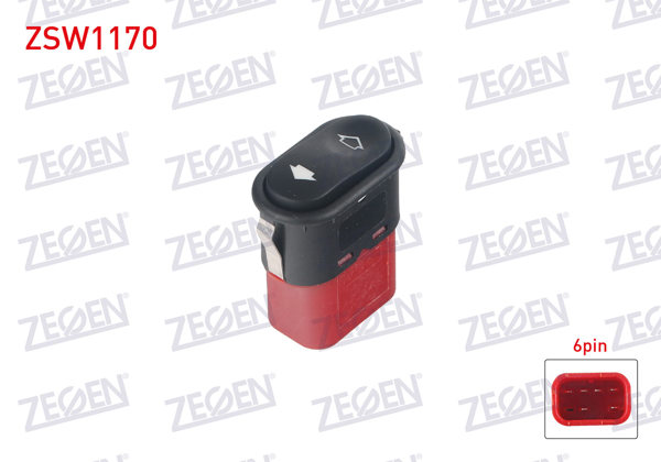 ZEGEN ZSW1170 | Cam Açma Anahtarı Tekli Kırmızı Soketlı 6 Pin Ford Transit (T12)-(T15)-Escort IV-Mondeo I-Fiesta IV 1991-2002