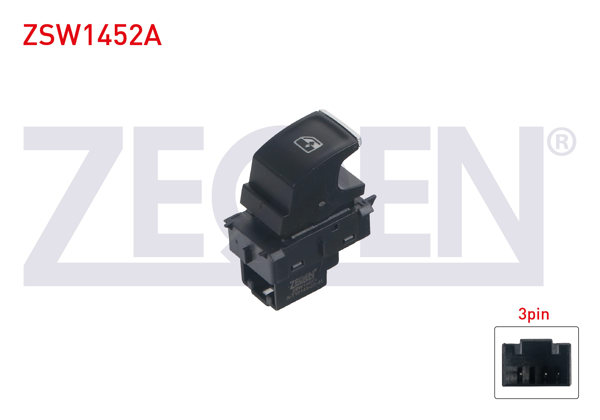 ZEGEN ZSW1452A | Cam Açma Anahtarı Tekli Krom Kırmızı Işık 3 Pin Golf VII-Passat-Polo-Tiguan-Touran-Superb-Leon-Altea 2012 -