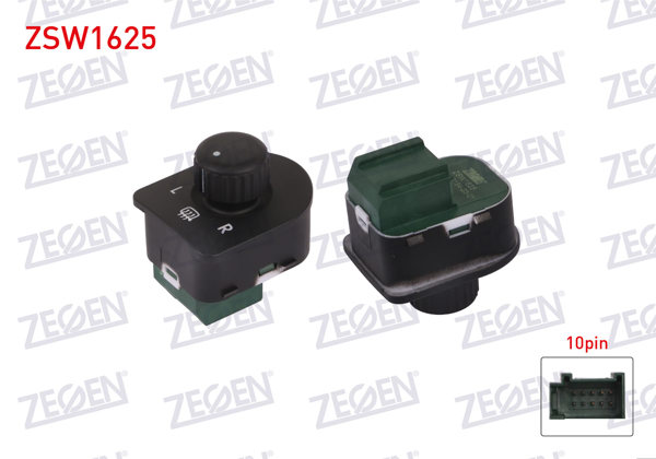 ZEGEN ZSW1625 | Ayna Ayar Düğmesi Yesıl Soket 10 Pin VW Transporter V 2003-2011 / Caravelle 2003-2011