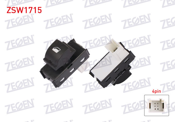 ZEGEN ZSW1715 | Cam Açma Anahtarı Tekli 4 Pin Peugeot Rifter 2018-/ Citroen C4 Cactus 2014 -