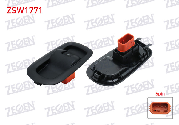 ZEGEN ZSW1771 | Cam Açma Anahtarı Tekli Kırmızı Soket 6 Pin Ford Transit (V363) 2015-/ (V362) 2012 -