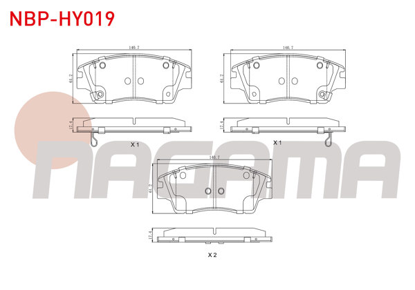 NAGAMA NBP-HY019 | Fren Balata Ön Ikazlı Tel Delikli Hyundai Tucson (Tle) 1.6 T-GDI 2015-/ Tucson (Tle) 1.6 GDI 2015-/ Tucson (Tle) 2.0 CRDI 2015-/ Kia Sportage (Ql) 1.6 GDI 2015-/ Sportage (Ql) 2.0 CRDI 2015 -