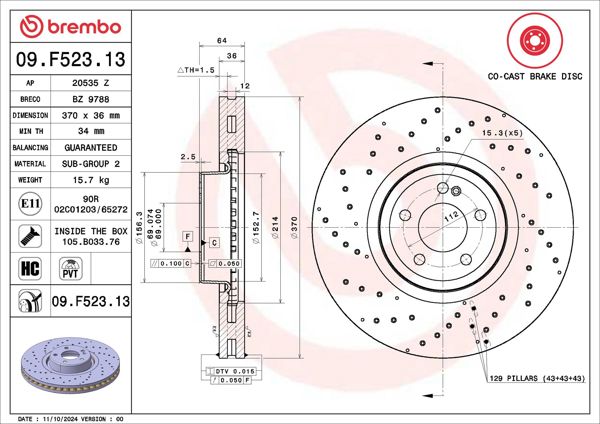 BREMBO 09.F523.13 | Fren Diski Delikli Mercedes W206 W214 W223 236 C254 On | 2 Adet