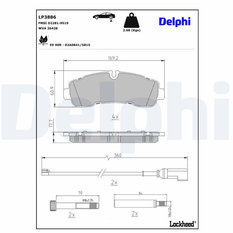 DELPHI LP3886 | Fren Balatası Arka (Ford Custom V362 12-V363 14 -)