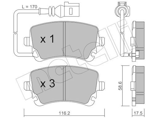 METELLİ 22-0554-0 | Arka Fren Balatası-Kablolu-(VW Transporter 03-19)