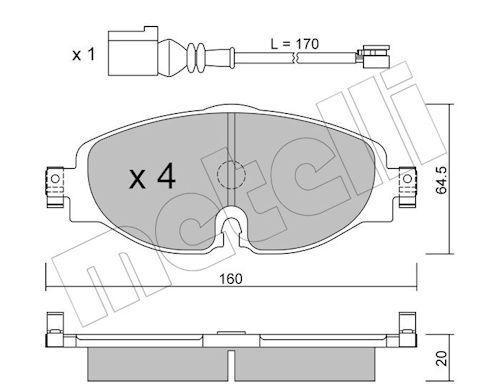 METELLİ 22-0950-0K | Ön Fren Balatası-Kablolu-(VW Caddy 16-Golf 13-Audi A3 13-Seat Leon 13-Skoda Octavia 13 -)