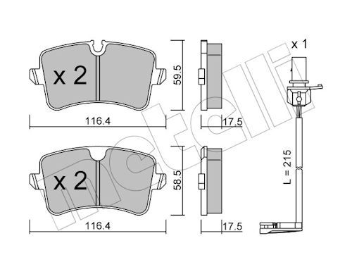 METELLİ 22-0955-0K | Arka Fren Balatası Kablo 215mm Audi A4 A5 A6 A7 Porsche Macan