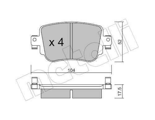 METELLİ 22-0980-0 | Arka Fren Balatası-(VW Caddy 16-Golf 16 Passat 15-Polo 18-Seat Leon 13-16 Skoda Octavia 13-17)