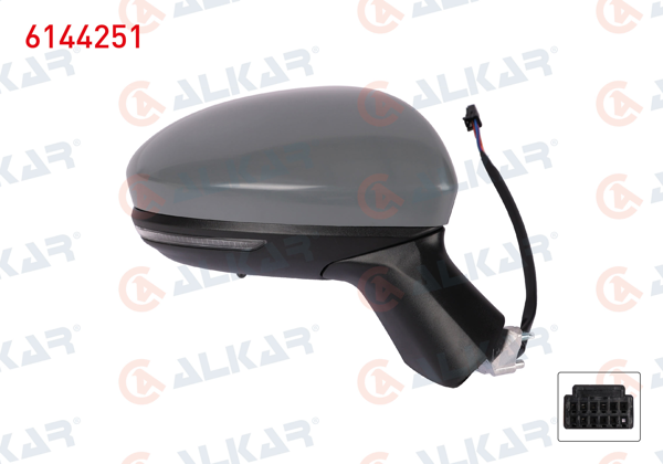 ALKAR 6144251 | Dış Dikiz Aynası Sağ Elektrikli Isıtmalı Astarlı Otomatik Katlanır Sinyalli Sensörlü 11 Pin Renault Clio V 2019 -