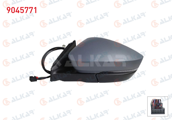 ALKAR 9045771 | Dış Dikiz Aynası Sol Elektrikli Isıtmalı Astarlı Otomatik Katlanır Sinyalli Alt Aydınlatmalı Hafızalı 15 Pin Skoda Karoq 2017 -