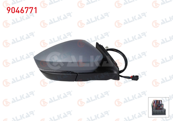ALKAR 9046771 | Dış Dikiz Aynası Sağ Elektrikli Isıtmalı Astarlı Otomatik Katlanır Sinyalli Alt Aydınlatmalı Hafızalı 15 Pin Skoda Karoq 2017 -