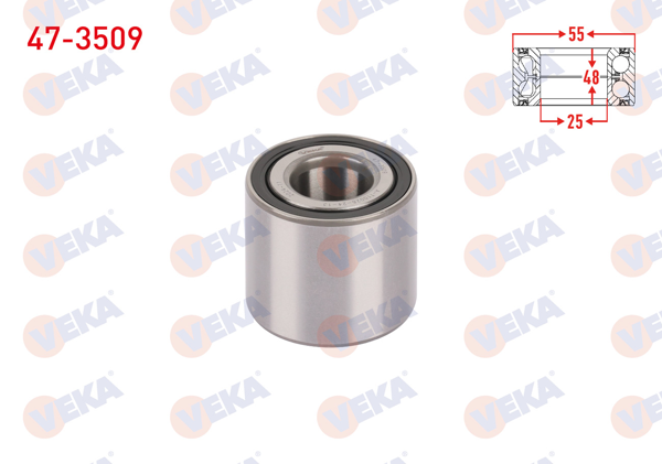 VEKA 47-3509 | Arka Tekerlek Rulmanı Sol-Sağ 25×55X48 Renault Fluence 1.5 DCI 2009-/ Megane II 1.5 DCI-1.6 16V 2002-2008 / Scenic II 1.5 DCI-1.6İ 16V 2003-2009