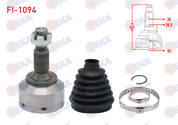 VEKA FI1094 | Aks Kafası Dıs (28X34x58,5 147mm) Fiat Scudo (270) 1.6 Mjt 07 >