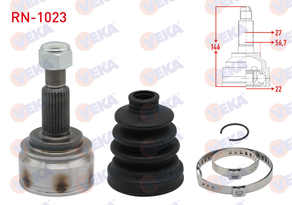 VEKA RN-1023 | Aks Kafası Sol-Sağ On Dıs Renault Kangoo (Kw0 / 1) 1.5 DCI 5 Vites 27×22X56,7 Uzunluk 146 mm 2008 -