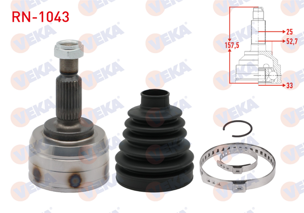 VEKA RN-1043 | Aks Kafası Sol-Sağ On Dıs Renault Fluence (L30) 1.5 DCI 25×33X52.70 Uzunluk 157.5 mm 5-6 Vites 2009 -