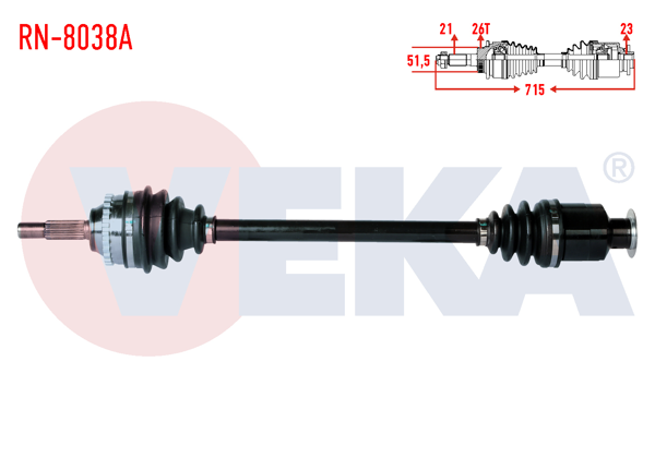 VEKA RN-8038A | Komple Aks Sağ On Renault Clio II (Bb0 / 1 / 2,Cb0 / 1 / 2) 1.4İ 16V ABS li 26 Dıs Uzunluk 715 mm 1998-2005