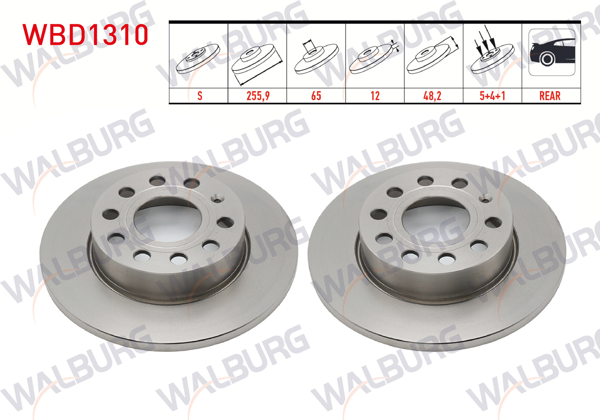 WALBURG WBD1310 | Arka Fren Diski Düz 5 Bijon Golf Caddy Jetta | 2 Adet