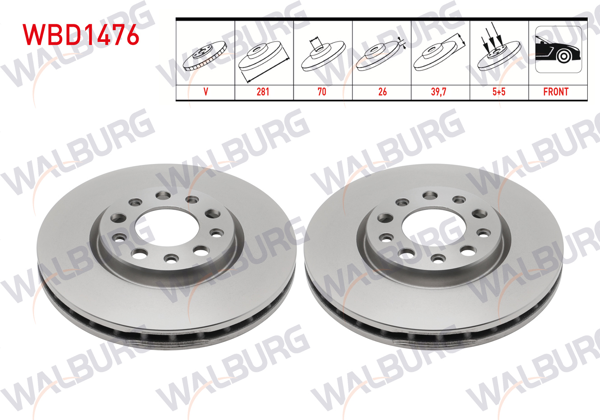 WALBURG WBD1476 | Fren Diski Ön Havalı 5 Bjn 281X26x70x39,7 Jeep Renegade 1.4-1.6 Crd 2014-/ Fiat 500X 1.3 Mjt-1.4-1.6 Mjt 2014-/ Alfa Romeo Giulietta 1.6 JTD 2010-| 2 Adet