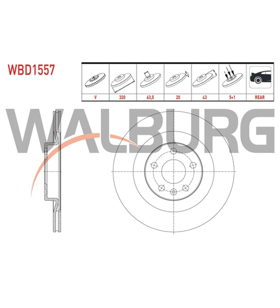 WALBURG WBD1557 | Fren Diski Arka Havalı 5 Bjn 17 Jant 320X20x63,5X43 Volvo S90 II 2.0 D5-2.0 D4 2016-/ V90 2.0 D5 2016-/ Xc 90 II 2.0 D5-2.0 T8 Hybrıd 2015-| 2 Adet