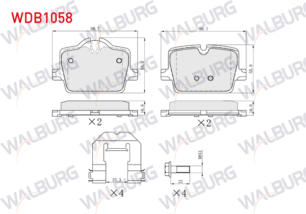 WALBURG WDB1058 | Fren Balata Arka 16,8 mm BMW 3 Seri (G20, G80, G28) 2018-/ 4 Seri (G23,G83) (G22,G82) 430İ 2020-/ Z4 Roadstar (G29) 2018 -