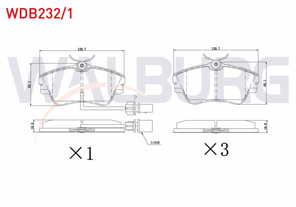 WALBURG WDB232/1 | Fren Balata Ön Fişli Volkswagen Transporter IV (70Xb,70Xc,7Db,7Dw) 2.5 D 1990-2003 / Transporter IV (70Xb,70Xc,7Db,7Dw) 2.5 TDI 1990-2003