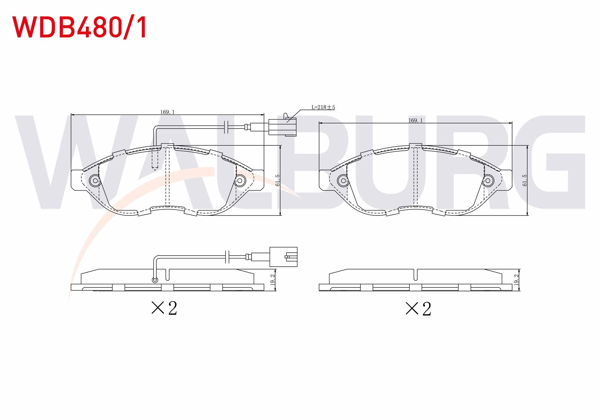 WALBURG WDB480/1 | Fren Balata Ön Çift Fişli Fiat Ducato 2.3 Mjt 2006-2014 / Jumper III 2.2 HDI 2006-2014 / Boxer III 2.2 HDI 2006-2014