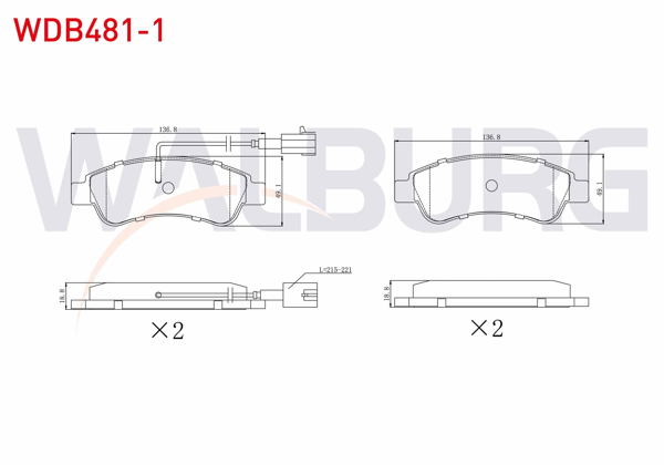 WALBURG WDB481/1 | Fren Balata Arka Çift Fişli Fiat Ducato 2.0 Mjt 2014-/ Ducato 2.3 Mjt 2014-/ Citroen Jumper 2.2 HDI 2014-/ Peugeot Boxer 2.2 HDI 2014 -