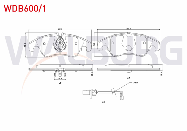 WALBURG WDB600/1 | Fren Balata Ön Fişli A4 (8K2,B8) 2.0 TFSI 2007-2015 / 2.0 TDI 2007-2015 / A5 (8T3) 3.0 TDI 2007-2017 / 3.2 FSI 2007-2017 / A6 (4G2,C7) 2.0 TDI 2010-/ 2.0 TFSI 2010-/ Q5 (8R) 2.0 TDI 2008-/ 2.0 TFSI 2008 -