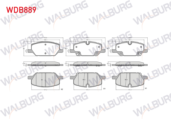 WALBURG WDB889 | Fren Balata Ön Ikazlı Opel Insignia B 1.5T-1.6 CDTI-2.0 CDTI-2.0T 17 Jant 2017 -