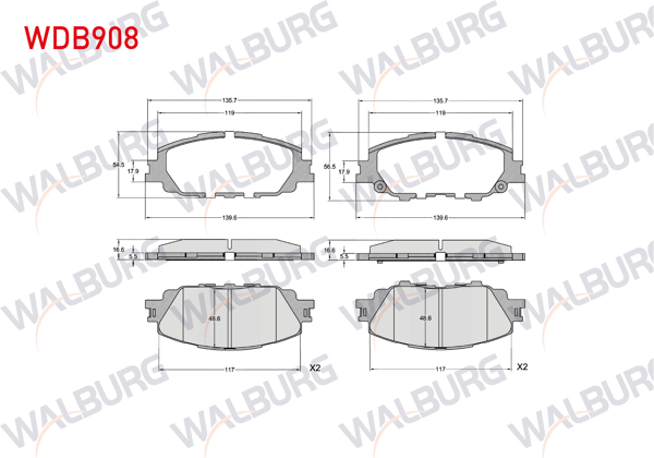 WALBURG WDB908 | Fren Balata Ön Toyota Corolla 2020-/ Yaris Cross 2022 -
