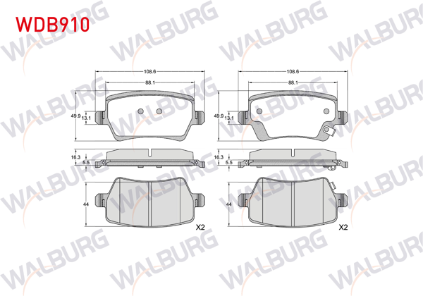WALBURG WDB910 | Fren Balata Arka Ikazlı Chery Omoda 5, Tıggo 8 Pro 2023-/ Jaecoo J7 2024 -