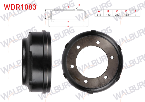 WALBURG WDR1083 | Fren Kampanası Arka Ford Transit (T15) Tek Teker Kalın