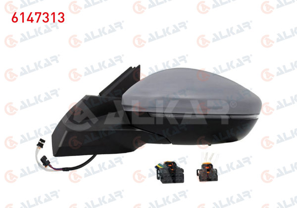 ALKAR 6147313 | Dış Dikiz Aynası Sol Elektrikli Isıtmalı Astarlı Otomatik Katlanır Sinyalli Alt Aydınlatmalı Led Kör Noktalı 10 + 2 Pin Peugeot 2008 II (U_) 2019 -