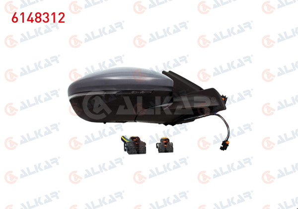 ALKAR 6148312 | Dış Dikiz Aynası Sağ Elektrikli Isıtmalı Astarlı Otomatik Katlanır Sinyalli Isı Sensörlü Alt Aydınlatmalı Ledlı Kör Noktalı 14 Pin Opel Corsa F 2019-/ Peugeot 208 II 2019 -