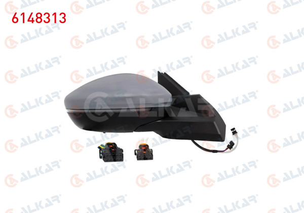ALKAR 6148313 | Dış Dikiz Aynası Sağ Elektrikli Isıtmalı Astarlı Otomatik Katlanır Sinyalli Sensörlü Alt Aydınlatmalı Led Kör Noktalı 10 + 4 Pin Peugeot 2008 II (U_) 2019 -