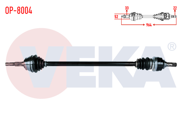VEKA OP-8004 | Komple Aks Sağ On Uzunluk 964mm Opel Astra G (F69) 1.4 16V 1998-2005
