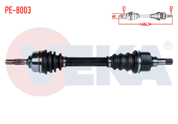 VEKA PE-8003 | Komple Aks Sol Ön Peugeot 206 (2A / C) 1.6İ 16V Tu5 Uzunluk 604,5mm 1998-2006
