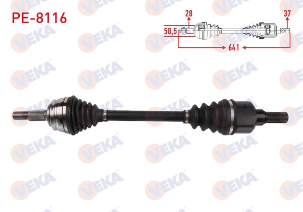 VEKA PE-8116 | Komple Aks Sol Ön Uzunluk 641mm Peugeot 308 1.6 A-T 2013-2021 / Partner, Rifter 1.5 Bluehdi A-T 2018-/ Citroen Berlingo 1.5 Bluehdi A-T 2018-/ Toyota Proace 1.5 D A-T 2019 / Opel Combo 1.5 D A-T 18 -