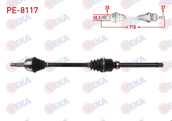 VEKA PE-8117 | Komple Aks Sağ On Uzunluk 918mm Peugeot 308 1.6 A-T 2013-2021 / Partner, Rifter 1.5 Bluehdi A-T 2018-/ Citroen Berlingo 1.5 Bluehdi A-T 2018-/ Toyota Proace 1.5 D A-T 2019 / Opel Combo 1.5 D A-T 18 -