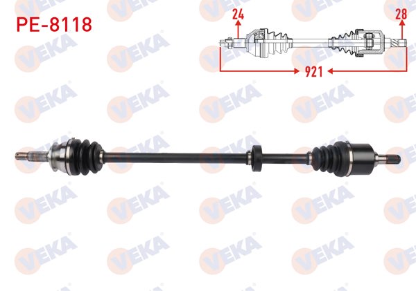 VEKA PE-8118 | Komple Aks Sağ On Uzunluk 921mm Peugeot 308 II 1.6 HDI, Bluehdi 2014-2021 / Rifter-Berlingo 1.5 Bluehdi, 1.6 Bluehdi 2018-/ Opel Combo 1.5 D 2018 -