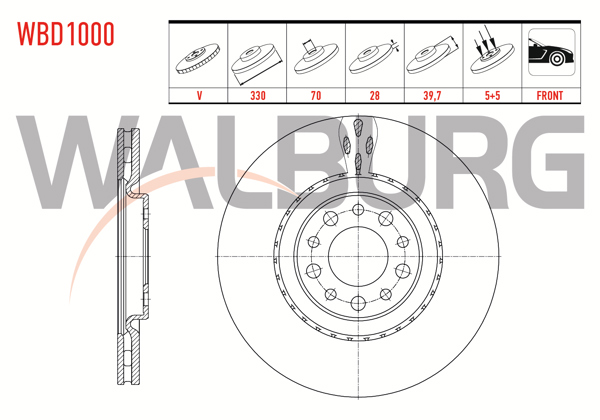 WALBURG WBD1000 | Fren Diski Ön Havalı 5 Bjn 330X28x70x39,7 Giulietta 1.6 JTD 2010-/ Giulietta 1.4 Tb 2010-/ 159 1.8 Tbı 2006-2011 / 159 1.9 Jtdm 2006-2011 / Brera 2.0 Jtdm 2006-2011 / 159 2.0 Jtdm 2006-2011 | 2 Adet